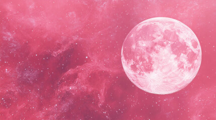 Poster - Surreal moon in magenta sky with textured cosmic chaos for creative design