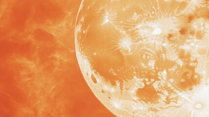 Poster - Abstract chaotic moon with orange texture in surreal cosmic scene