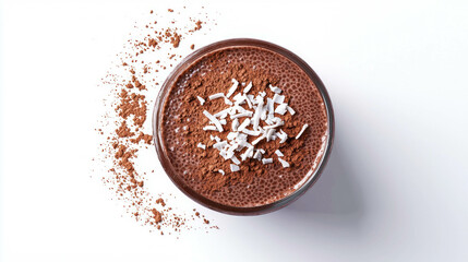 Poster - Delicious chocolate chia pudding with shredded coconut garnish for healthy dessert inspiration