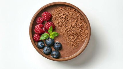Poster - Delicious chocolate overnight oats with fresh berries and cocoa powder