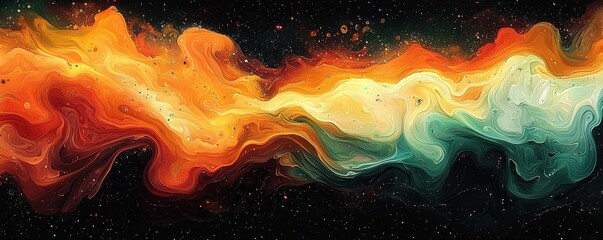 Wall Mural - abstract swirling color art in orange, yellow, and teal hues with black backdrop