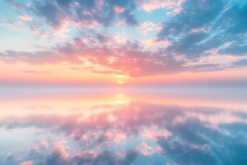 Poster - Vibrant sunset over calm water reflects pastel colors in serene landscape