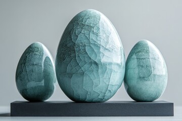 Poster - Decorative jade eggs displayed on a sleek black stand in a minimalist setting