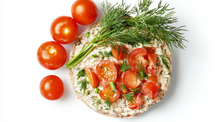Poster - Fresh cottage cheese and dill dip with cherry tomatoes and dill herbs for appetizers and snacks