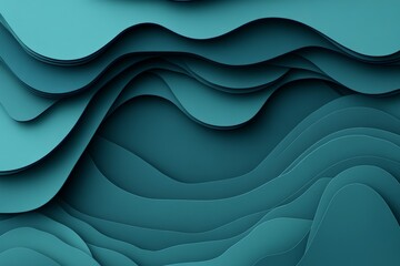 Aufkleber - Layers of teal waves create a dynamic texture in abstract design showcasing depth and motion throughout the composition