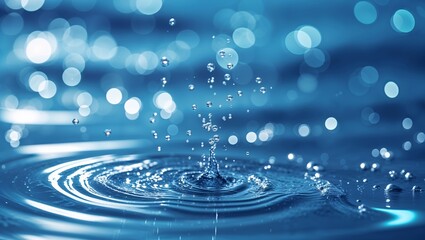 Poster - Water droplets create ripples and reflections during a serene moment in a clear blue pool