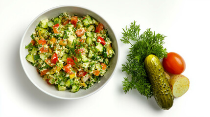 Poster - Fresh cress salad with cucumbers, tomatoes, and herbs for a healthy meal