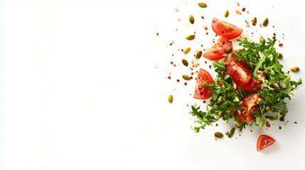 Poster - Fresh cress salad with tomato and seed garnish for healthy eating and culinary inspiration