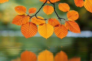Poster - vibrant autumn leaves reflect on calm water in a serene natural setting