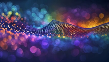 Poster - vibrant abstract visuals of flowing net patterns illuminating with colorful lights in a dark backgro