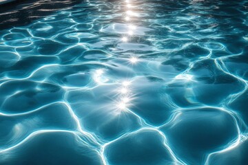 Aufkleber - Sparkling sunlight reflects on clear water surface in a tranquil pool during a summer afternoon