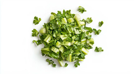 Poster - Fresh fennel and celery slaw on white background for healthy cooking inspiration