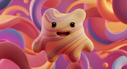 Leinwandbilder - A cartoon blob with a swirl pattern and happy expression