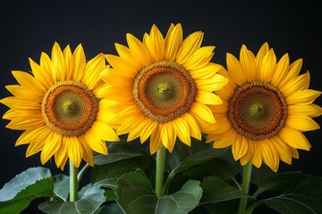 Poster - Bright sunflowers thriving in a garden against a dark backdrop during daylight hours