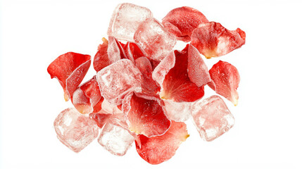 Poster - Frozen red rose petals with ice cubes: capturing elegance and freshness for creative design