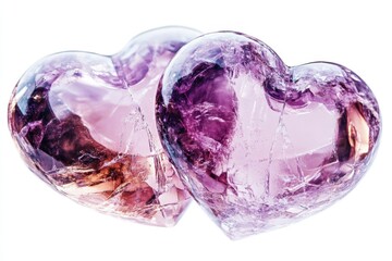 Aufkleber - Colorful heart-shaped crystals displayed on a white background reflecting light with intricate patterns