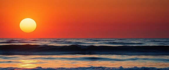 Wall Mural - Abstract sunset seascape, crescent moon reflecting on calm ocean waves, celestial, dark, abstract