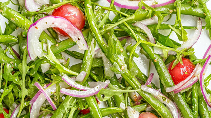 Poster - Fresh green sword bean salad with cherry tomatoes and onions