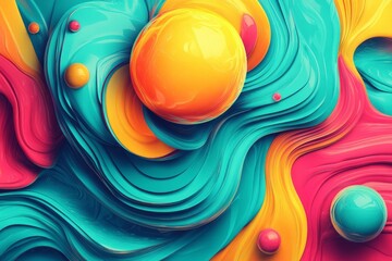Aufkleber - Colorful abstract design featuring swirls and spheres in vibrant hues, showcasing dynamic patterns at an artistic display