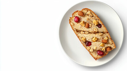 Poster - Delicious hazelnut and cranberry biscotti on white plate for dessert ideas