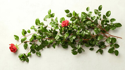Poster - Realistic ivy branch intertwined with red roses on light background for botanical decor