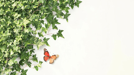 Poster - Ivy branch with butterfly on light background for nature-themed decor