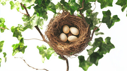 Aufkleber - Ivy branch with bird's nest and eggs for nature and wildlife design