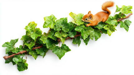 Poster - Curious squirrel exploring lush ivy branches in nature