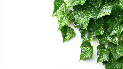Poster - Lush ivy branch with dewy raindrops isolated on white background