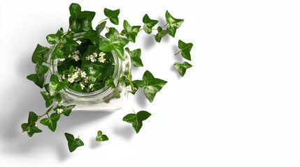Poster - Realistic ivy branch with delicate white flowers for nature and decoration themes