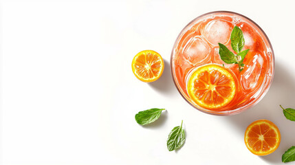 Poster - Refreshing kumquat and vodka cocktail with mint garnish on white background for beverage design