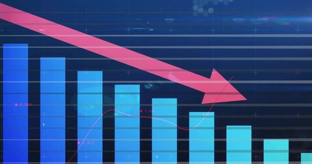 Poster - Animation of blue bar graph with red arrow showing financial decline