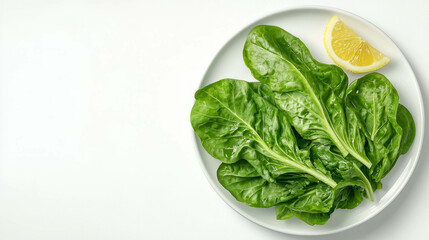 Poster - Fresh lambs lettuce and lemon slice on white plate for salad preparation