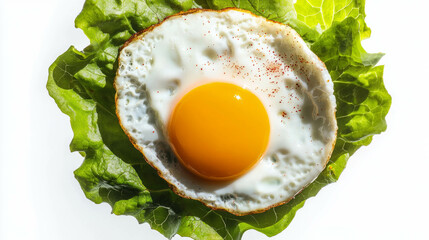 Poster - Fresh lambs lettuce with fried egg on white background for culinary art presentation