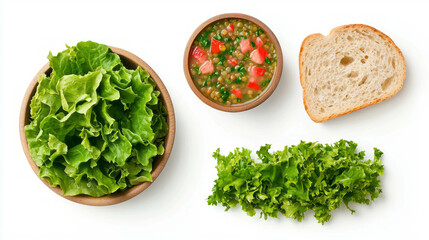 Poster - Fresh lambs lettuce with lentil vegetable soup and bread for healthy meal preparation