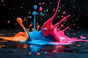 Aufkleber - Colorful paint splashes create a vibrant explosion on a dark surface during an artistic expression at night