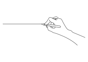 Poster - Continuous one line drawing of hand writing with pen. Hand and pen single line art. Vector illustration