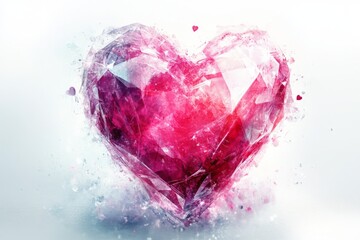 Poster - Beautiful sparkling heart shaped gem surrounded by soft light and subtle hearts