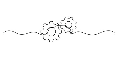 Poster - single line drawing with one gear. continuous one line illustration of gear wheel. vector illustrati
