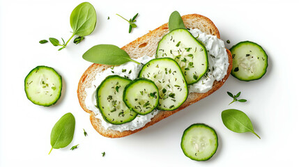 Poster - Fresh marjoram and cucumber sandwich with creamy spread - perfect for healthy lunch and picnic ideas
