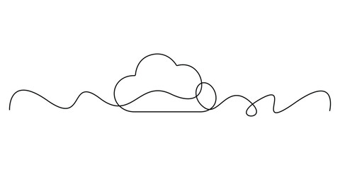 Poster - one line sun with cloud sketch. continuous single art drawing creative linear weather icon isolated 
