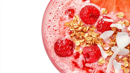 Poster - Refreshing melon and raspberry smoothie with granola and coconut toppings
