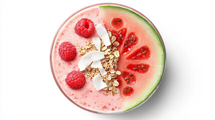 Poster - Refreshing melon and raspberry smoothie bowl with fresh fruits and granola