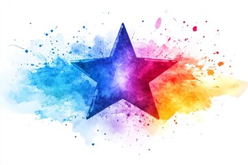 Poster - Creative watercolor star design with vibrant colors and artistic splashes in blue, pink, and orange tones