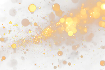 Poster - Golden glitter particles and bokeh lights on black background.