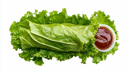 Aufkleber - Healthy snack concept: chicken nuggets wrapped in lettuce with dipping sauce