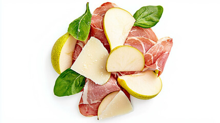 Aufkleber - Fresh pear and prosciutto salad with cheese and spinach for gourmet dining