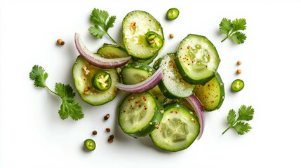 Poster - Fresh cucumber and prickly pear salad with herbs and spices for healthy eating