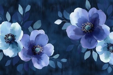 Aufkleber - Beautiful watercolor floral design featuring blue and purple flowers on a dark background