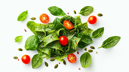 Poster - Fresh spinach pappardelle pasta with cherry tomatoes and pumpkin seeds garnish